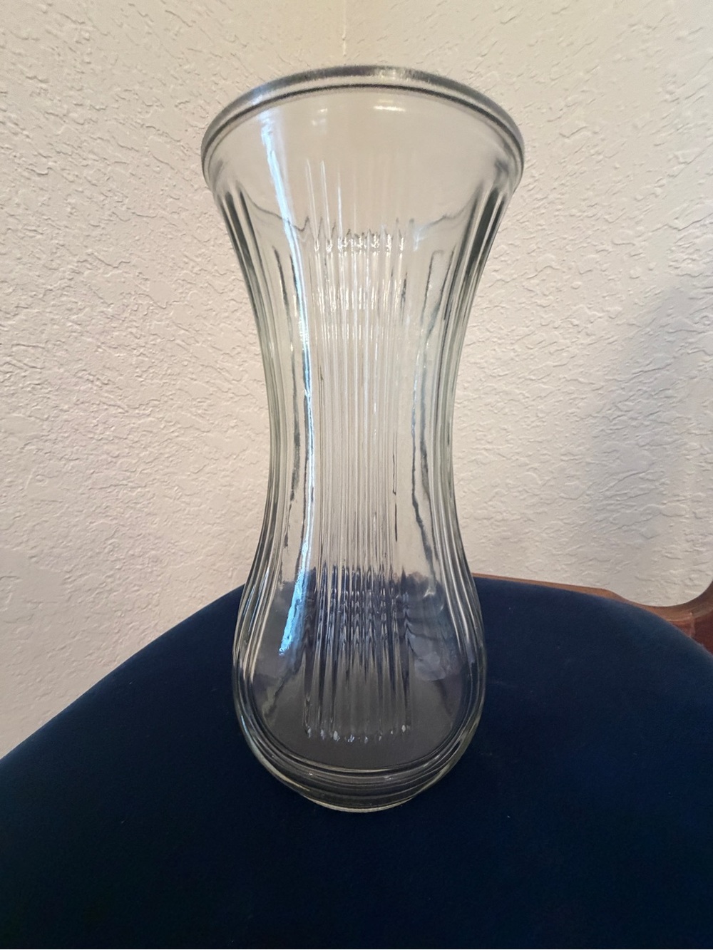 Vintage Hoosier Glass Clear Ribbed Hourglass Flower Vase Model 4086-B 8.5"